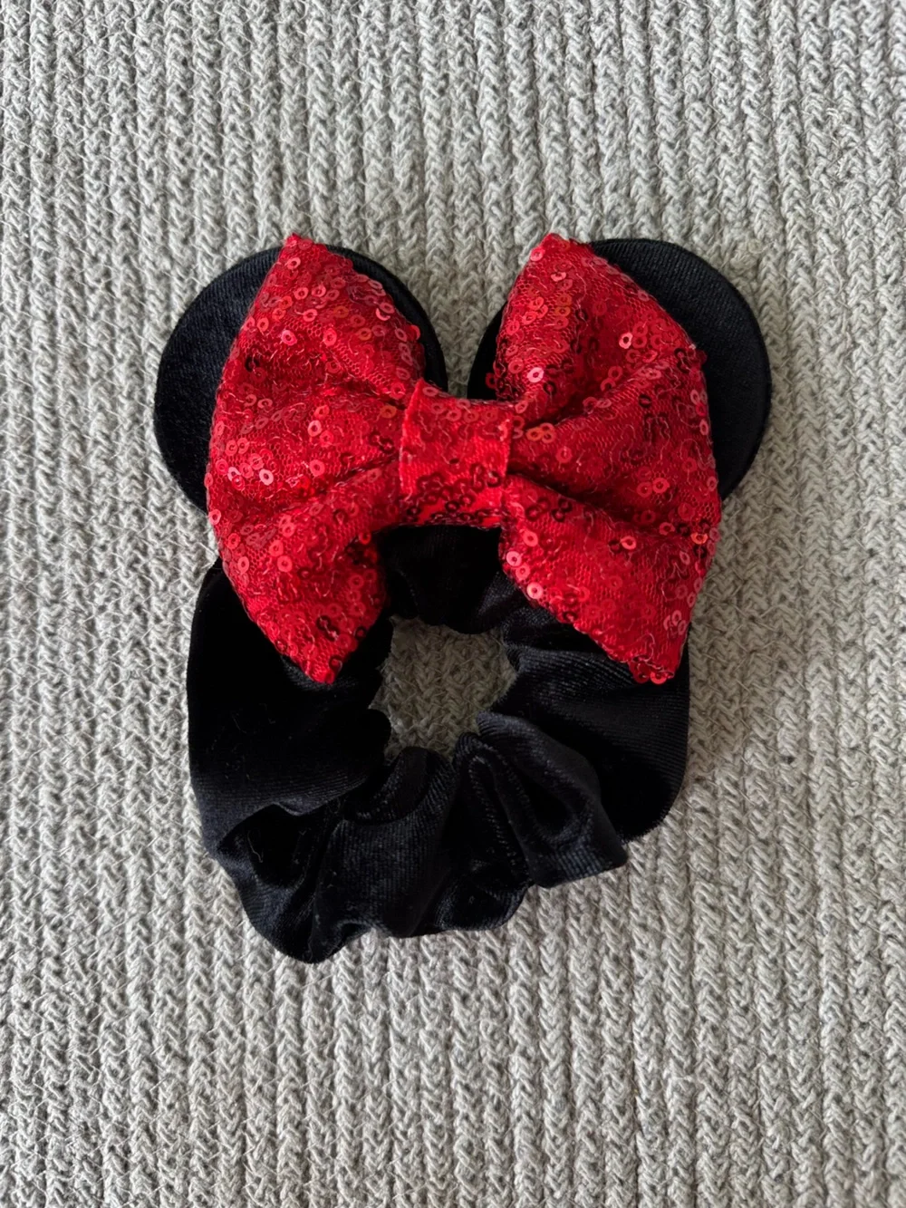 Disney Black Scrunchie with Red Sequin Bow Minnie Ears